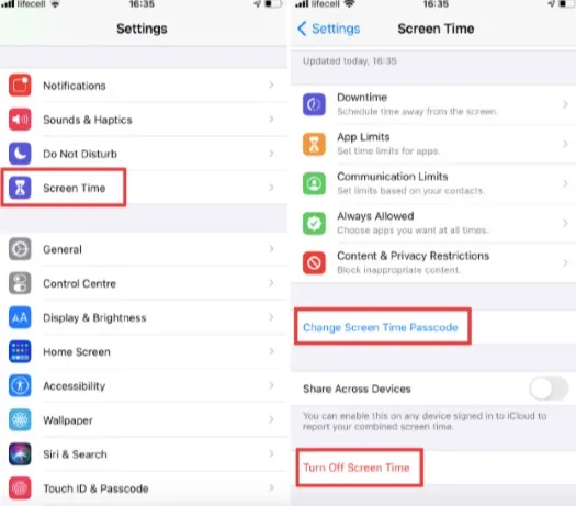 turn off screen time passcode