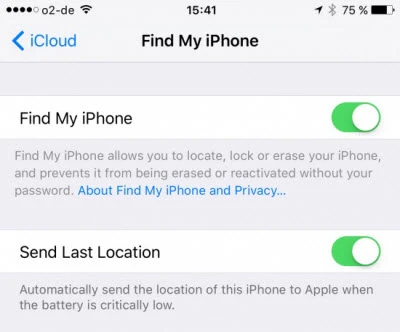 turn on find my iphone